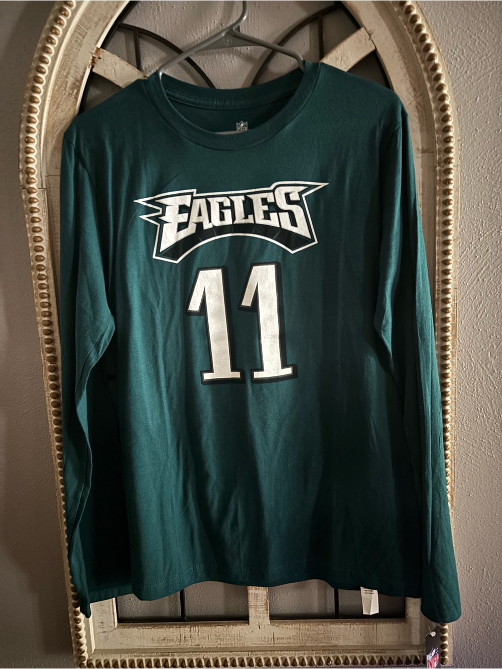 NFL Green Long Sleeve Fan Tee with White Logo